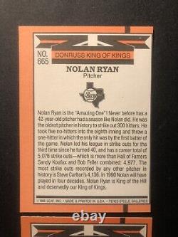 1990 Donruss King of Kings NOLAN RYAN Baseball Card #665 Texas Rangers. HOF