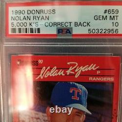 1990 Donruss Nolan Ryan #659 (hof) 5000k Psa 10 Gem Mint Perfect Baseball Card