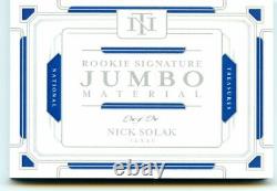 2020 Panini National Treasures NICK SOLAK RC Rookie Jersey Patch Auto RPA #1/1