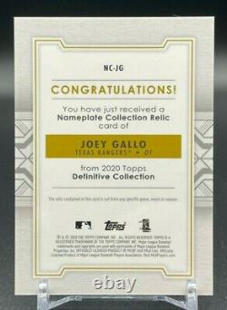 2020 Topps Definitive Collection Nameplate JOEY GALLO #NCJG A Letter Relic 1/1