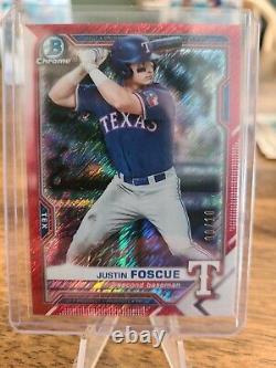 2021 Bowman Chrome Justin Foscue Red Shimmer /10 Texas Rangers