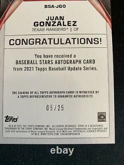 2021 Topps Update Juan Gonzalez Red Baseball Stars Auto /25! Texas Rangers