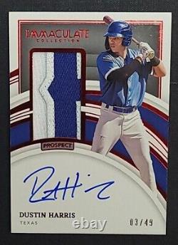 2022 Panini Immaculate Prospect Red Dustin Harris Rookie Patch Auto 3/49 Rangers