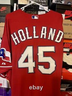 Authentic 2011 World World Series Texas Rangers Derek Holland Red Jersey Size 60