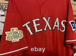 Authentic 2011 World World Series Texas Rangers Derek Holland Red Jersey Size 60