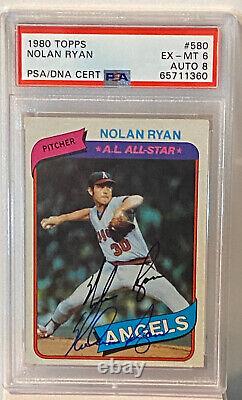 Autographed 1980 Topps #580 Nolan Ryan Dual PSA Graded 6/8 card