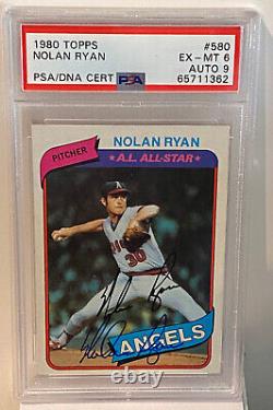 Autographed 1980 Topps #580 Nolan Ryan Dual PSA Graded 6/9 card
