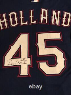 Autographed Derek Holland #45 Authentic On-Field Texas Rangers Blue Jersey 48/XL