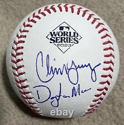 Chris Young & Dayton Moore Signed 2023 World Series Baseball Texas Rangers JSA