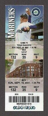 Ichiro Suzuki HIT #242 MLB ROOKIE RECORD 2001 Mariners Rangers 10/7 Full Ticket