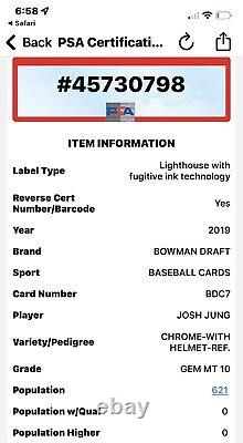 JOSH JUNG 2019 Bowman Draft Rookie Cards (3), Texas Rangers MLB Debut! PSA 10s