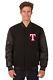 Mlb Texas Rangers Wool Leather Reversible Jacket Front Patch Logos Black Jhd