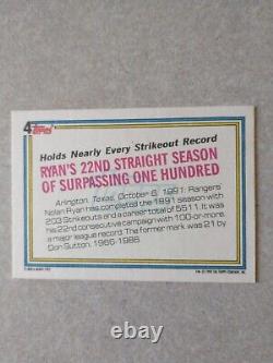 NOLAN RYAN 1991 Record Breaker Baseball Card #4 Texas Rangers