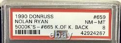 Nolan Ryan 1990 Donruss #659 5,000Ks #665 King of Kings Back PSA 8 NM-MT