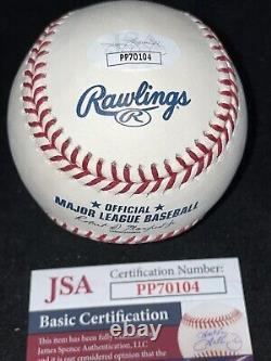 Rafael Palmeiro Signed Rawlings Baseball JSA COA Texas Rangers Arlington Logo