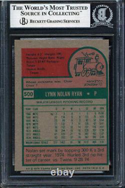 Rangers Nolan Ryan Authentic Signed 1975 Topps #500 Card Autographed BAS Slabbed