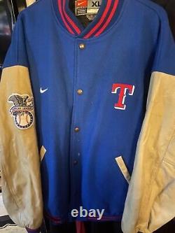 Rare Vintage Texas Rangers MLB Leather Wool Nike Varsity Lettermen Jacket XL