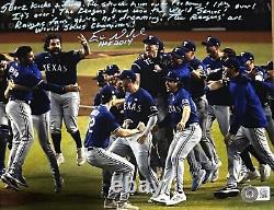 Texas Rangers Eric Nadel Signed 2023 World Series 8X10 Photo With The Call BAS