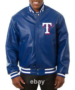 Texas Rangers Letterman Varsity Jacket Blue Genuine Sheep Leather Baseball-MLB