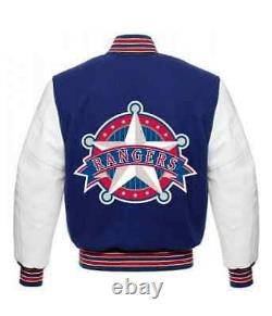 Texas Rangers Letterman Varsity Jacket Blue and White