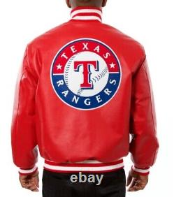 Texas Rangers Letterman Varsity Jacket Red Genuine Sheep Leather Baseball-MLB