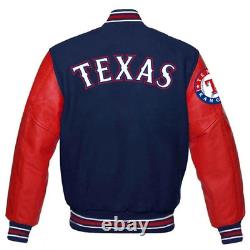 Texas Rangers Letterman Varsity Jacket Wool With Genuine Leather Sleeves
